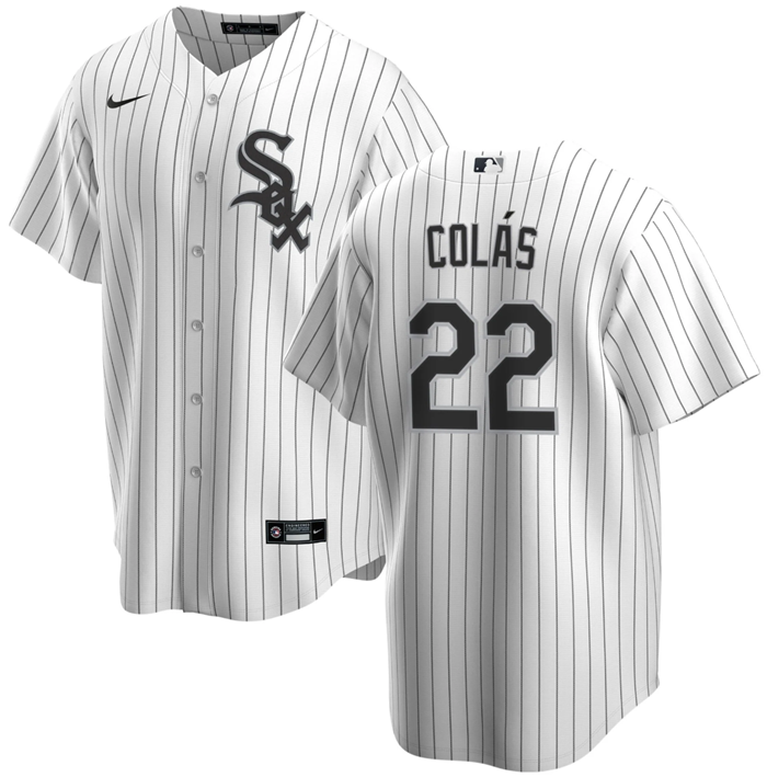 Men's Chicago White Sox #22 Oscar Col??s White Cool Base Stitched Jersey